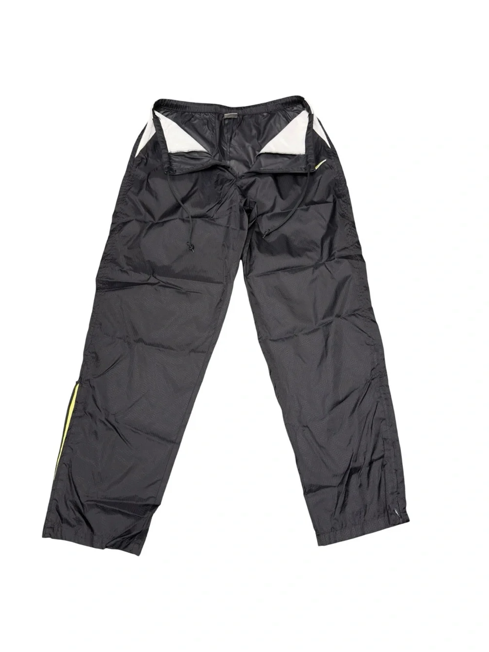 Nike Black Volt Nylon Zip Leg Drawstring Track Athletic Wind Pants